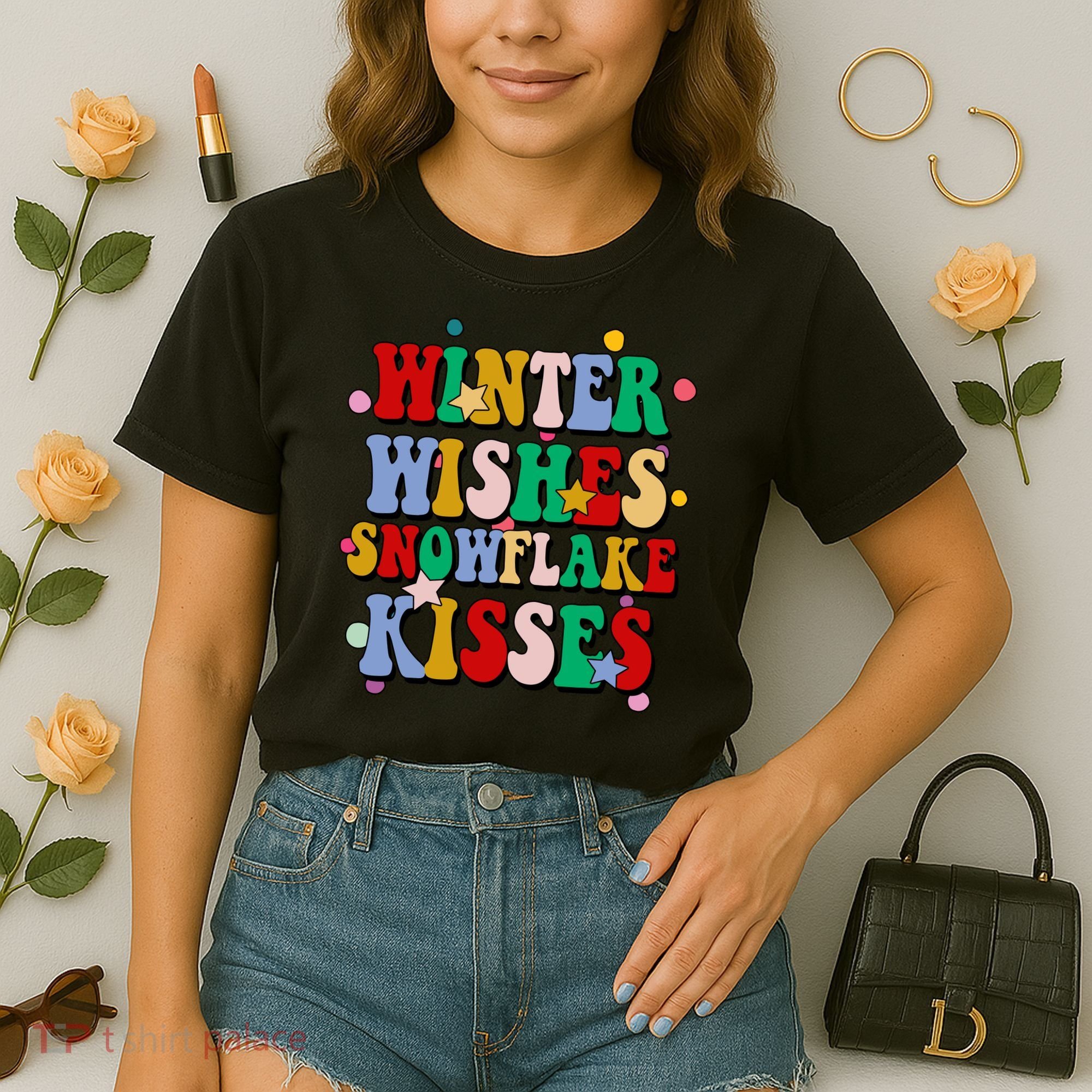 Winter Wishes Snowflake Kisses Retro Christmas Comfort Colors Boxy T-Shirt