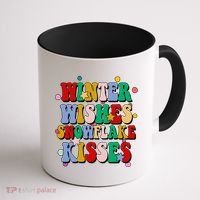 Winter Wishes Snowflake Kisses Retro Christmas Coffee Mug thumb 1