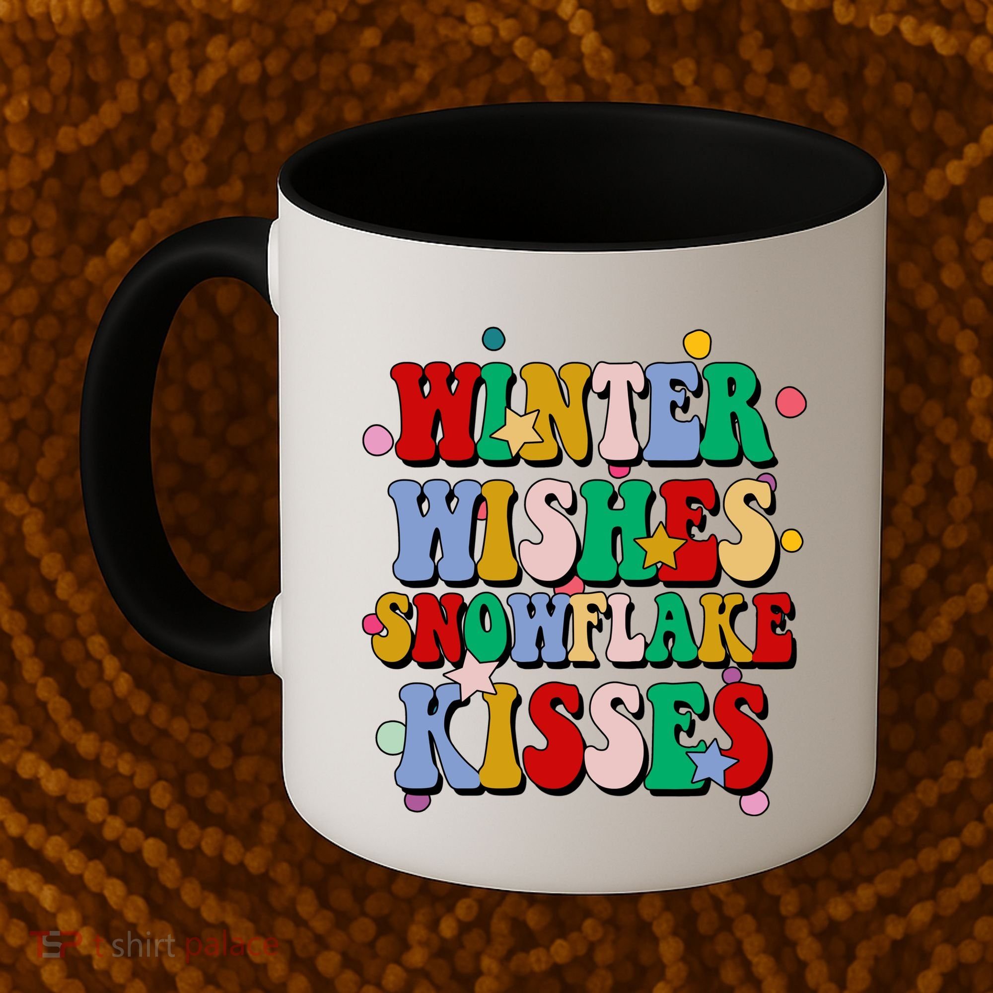 Winter Wishes Snowflake Kisses Retro Christmas Coffee Mug