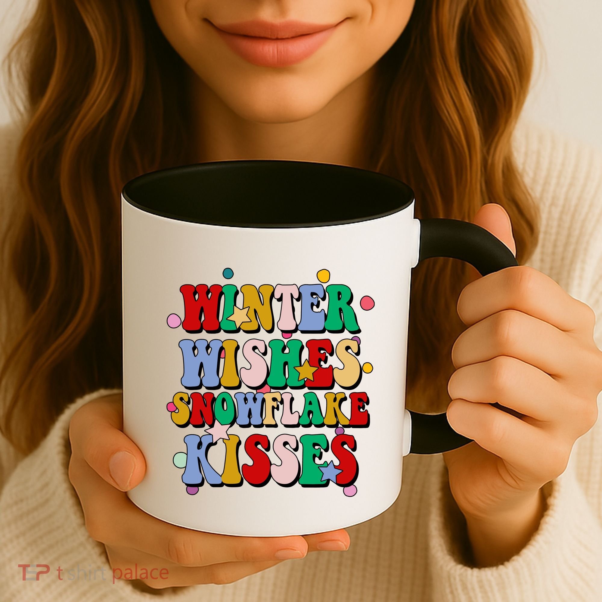 Winter Wishes Snowflake Kisses Retro Christmas Coffee Mug