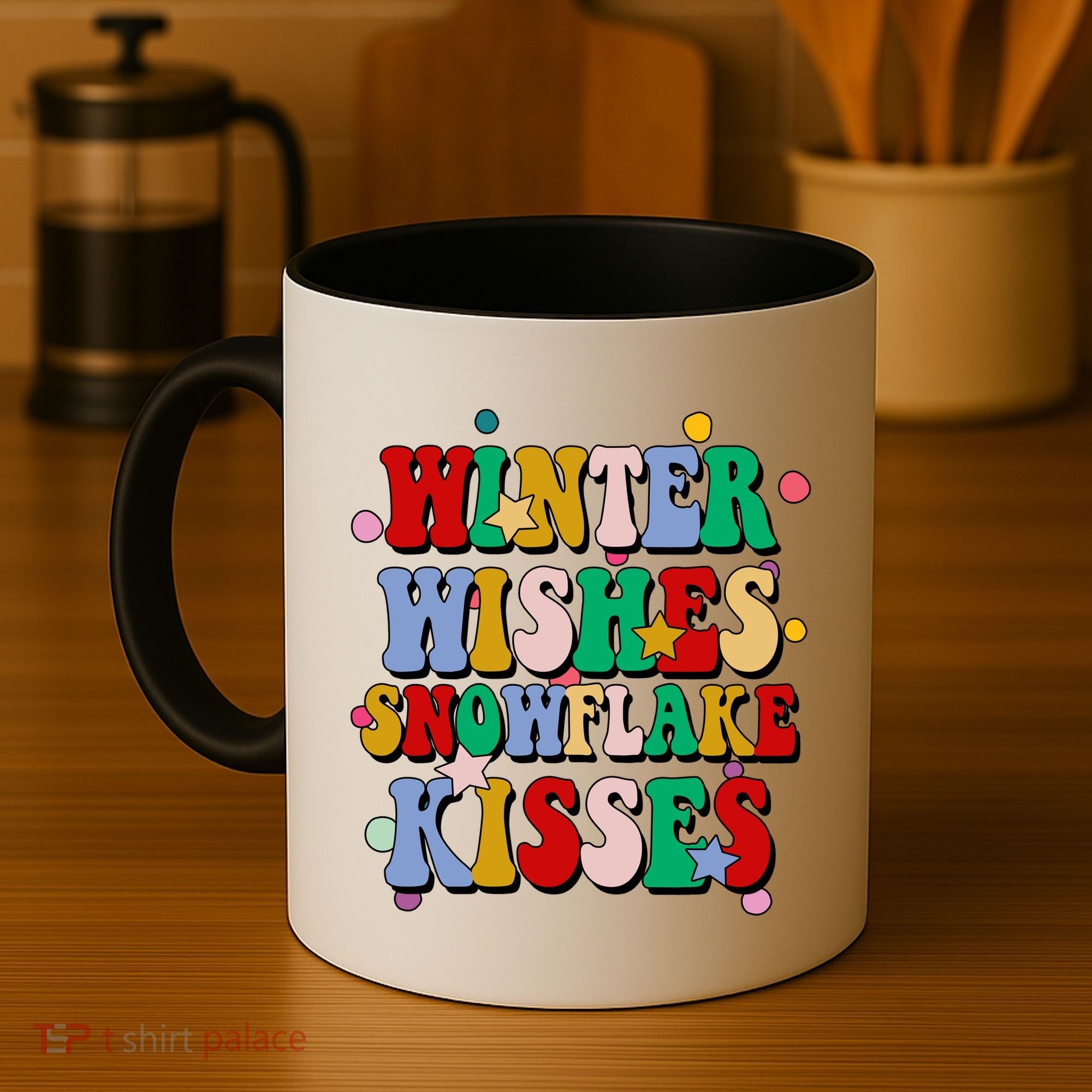 Winter Wishes Snowflake Kisses Retro Christmas Coffee Mug