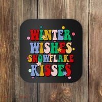 Winter Wishes Snowflake Kisses Retro Christmas Coaster thumb 0
