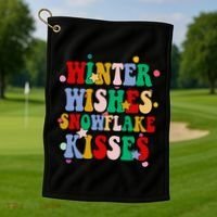 Winter Wishes Snowflake Kisses Retro Christmas Golf Towel thumb 1