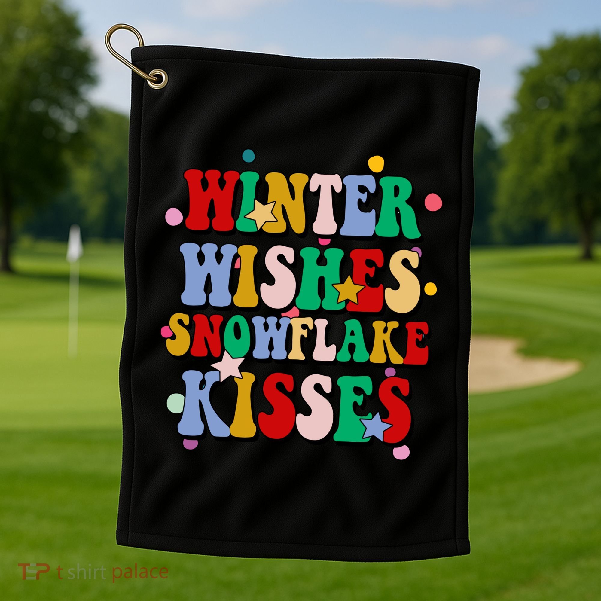 Winter Wishes Snowflake Kisses Retro Christmas Golf Towel