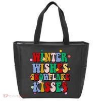 Winter Wishes Snowflake Kisses Retro Christmas Tote Bag thumb 0
