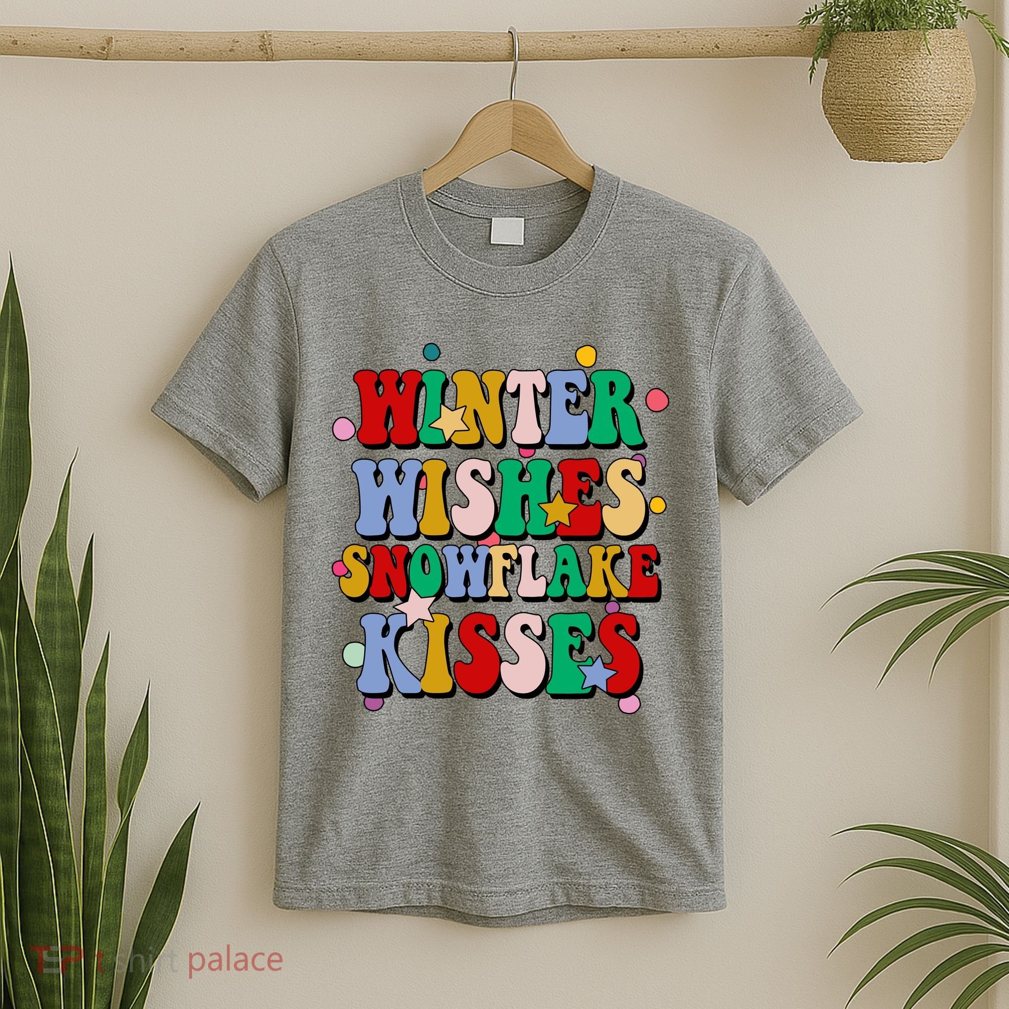 Winter Wishes Snowflake Kisses Retro Christmas T-Shirt
