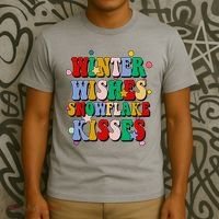 Winter Wishes Snowflake Kisses Retro Christmas T-Shirt thumb 3