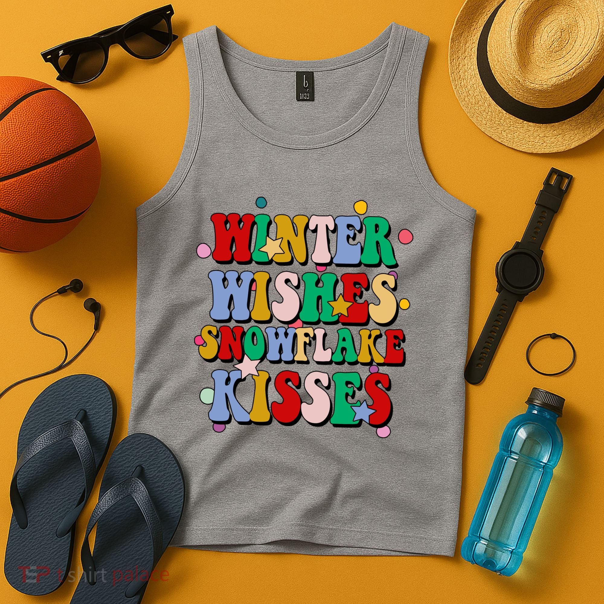 Winter Wishes Snowflake Kisses Retro Christmas Tank Top
