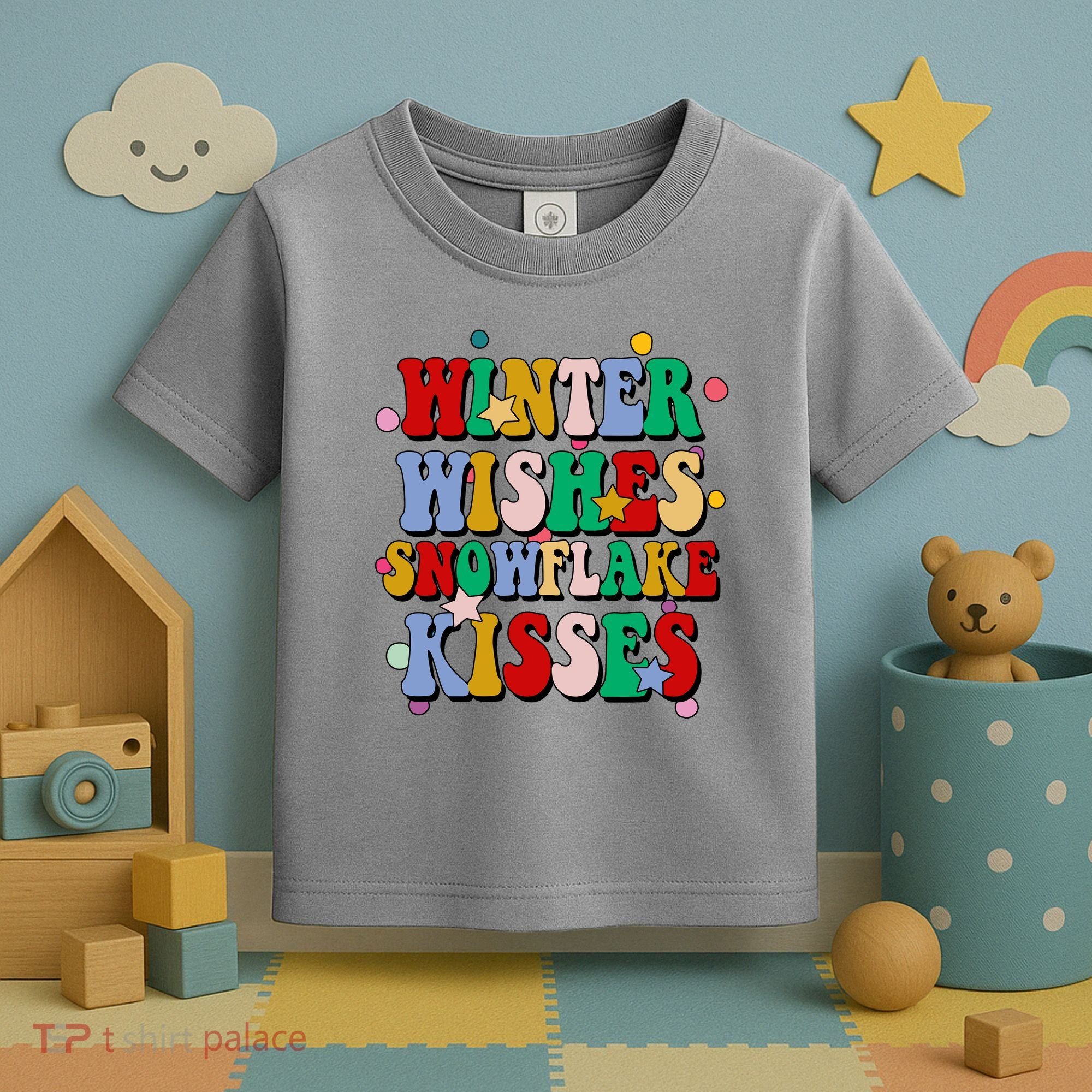 Winter Wishes Snowflake Kisses Retro Christmas Toddler T-Shirt