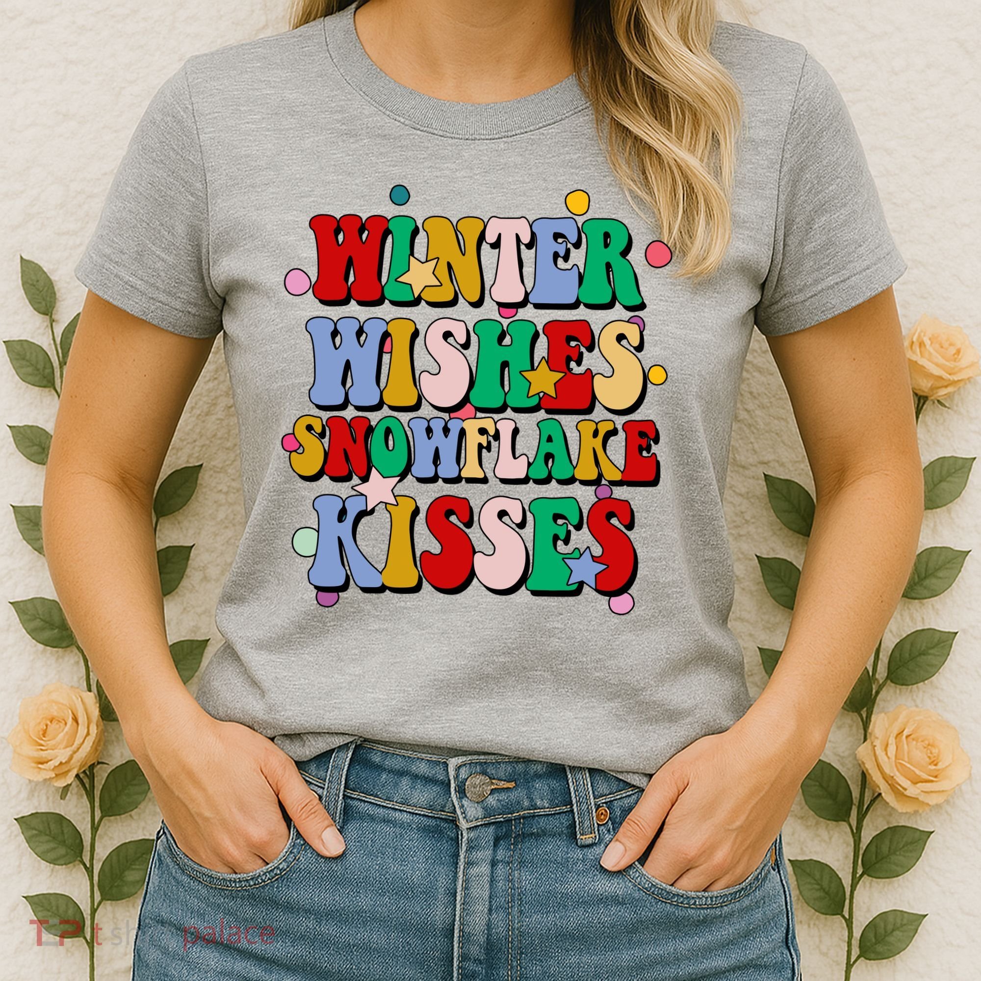 Winter Wishes Snowflake Kisses Retro Christmas Women's T-Shirt