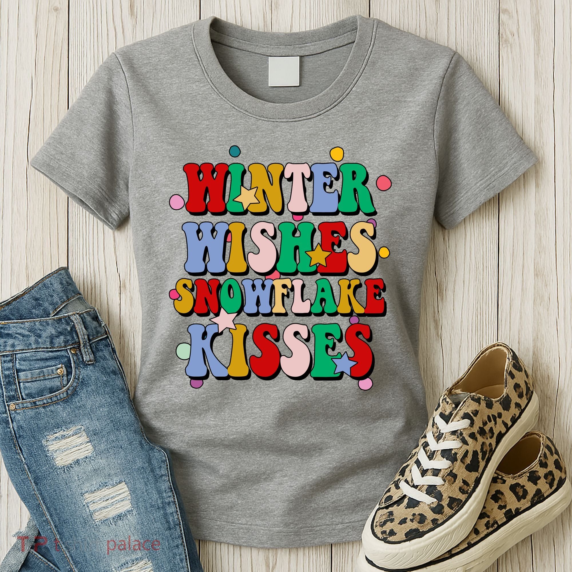 Winter Wishes Snowflake Kisses Retro Christmas Women's T-Shirt
