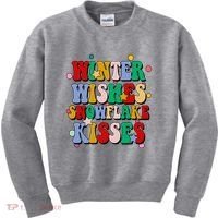 Winter Wishes Snowflake Kisses Retro Christmas Kids Sweatshirt thumb 0
