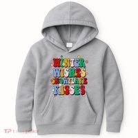 Winter Wishes Snowflake Kisses Retro Christmas Kids Hoodie thumb 0