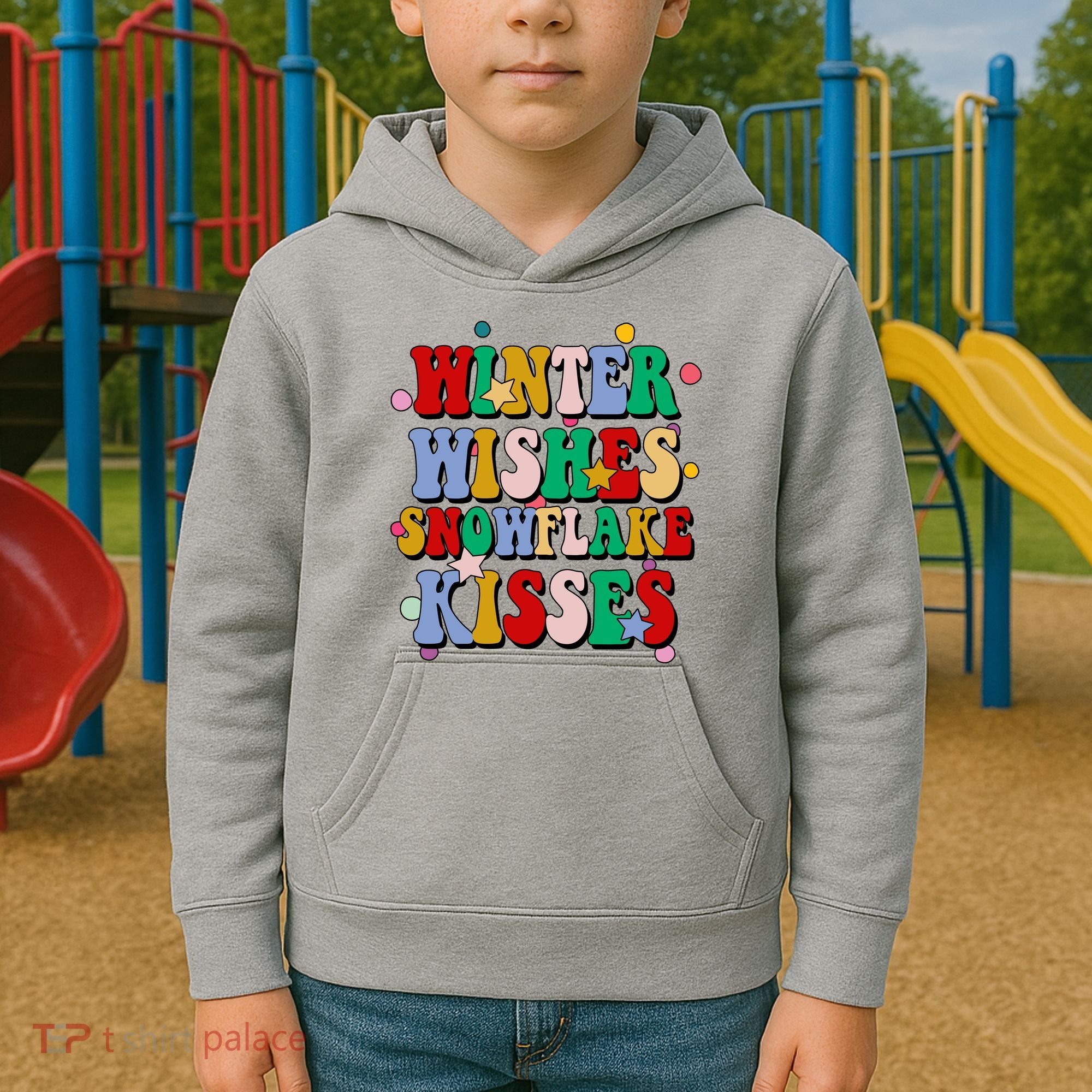 Winter Wishes Snowflake Kisses Retro Christmas Kids Hoodie