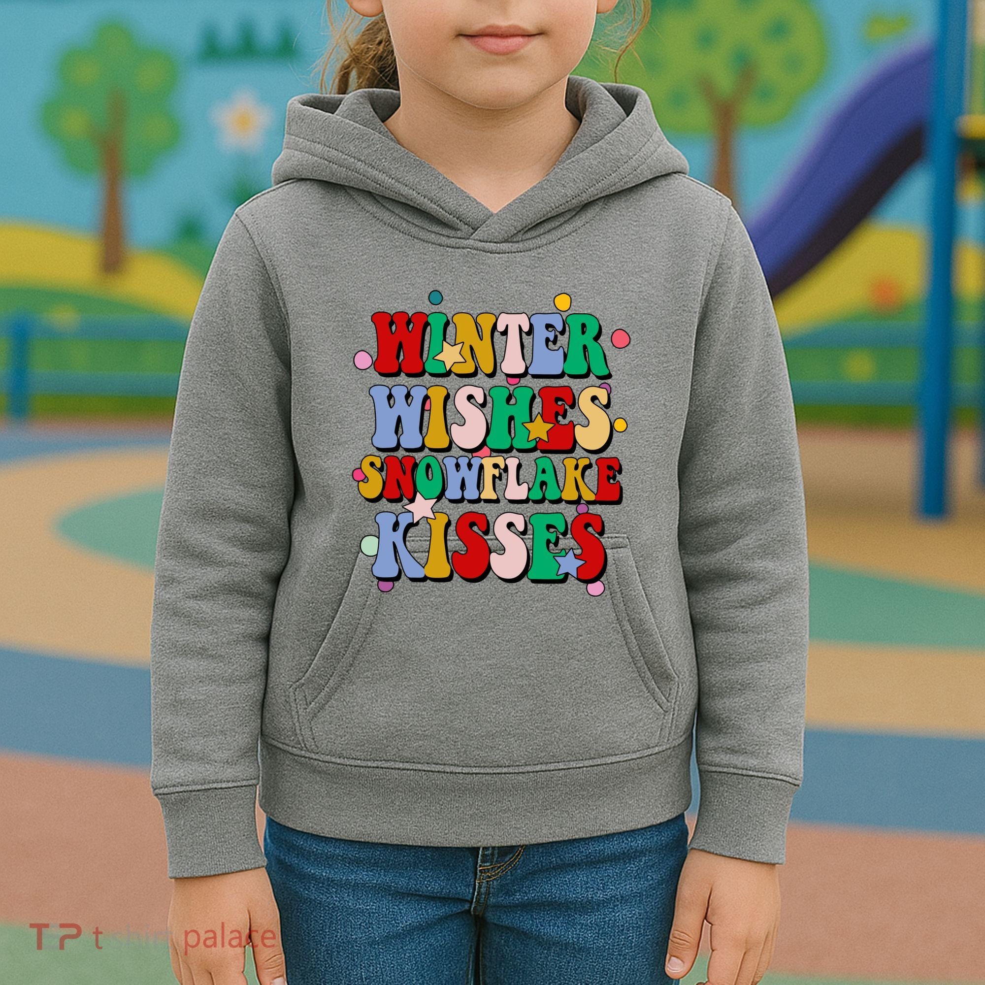 Winter Wishes Snowflake Kisses Retro Christmas Kids Hoodie