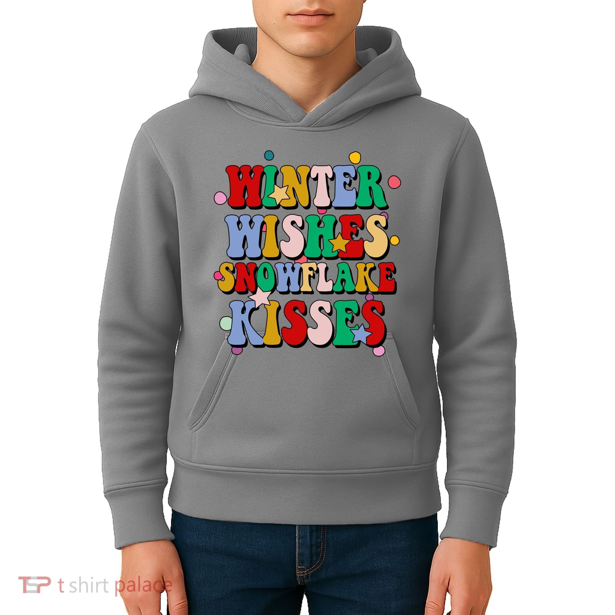 Winter Wishes Snowflake Kisses Retro Christmas Kids Hoodie