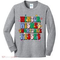 Winter Wishes Snowflake Kisses Retro Christmas Kids Long Sleeve Shirt thumb 0