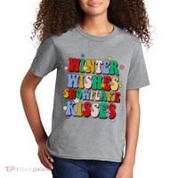 Winter Wishes Snowflake Kisses Retro Christmas Kids T-Shirt thumb 2