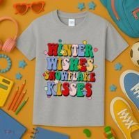 Winter Wishes Snowflake Kisses Retro Christmas Kids T-Shirt thumb 3