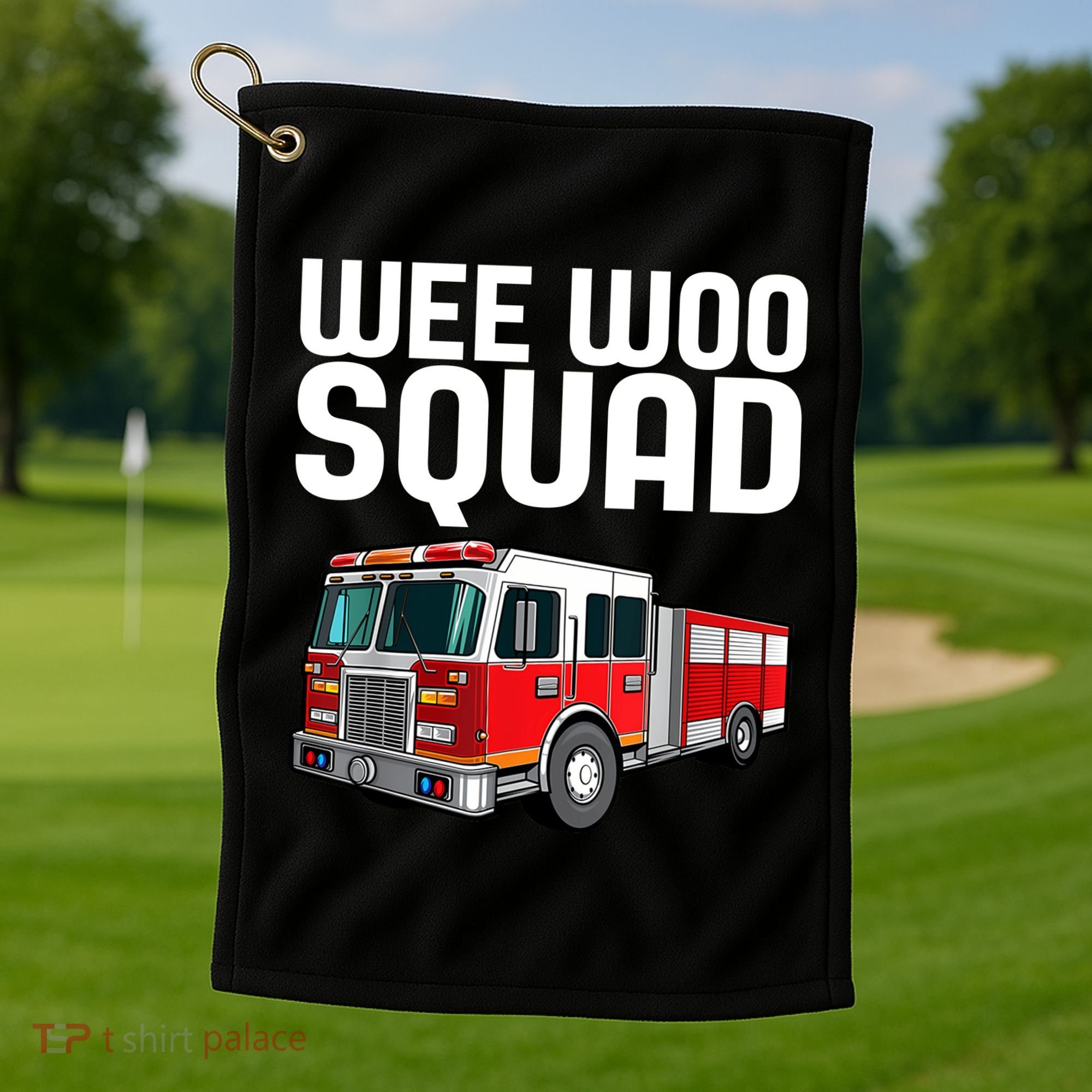 Wee Woo Squad Funny Firefighter Firetruck Golf Towel