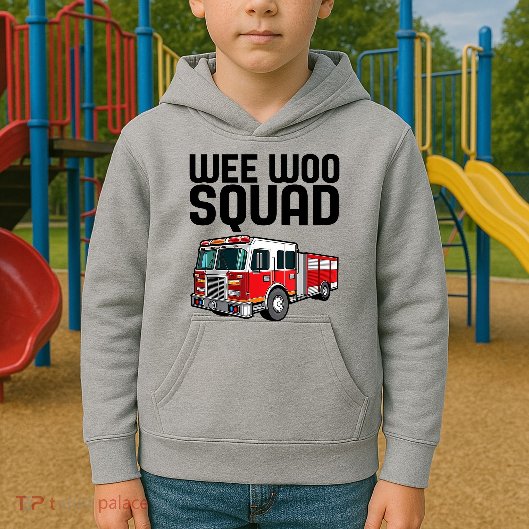 Wee Woo Squad Funny Firefighter Firetruck Kids Hoodie