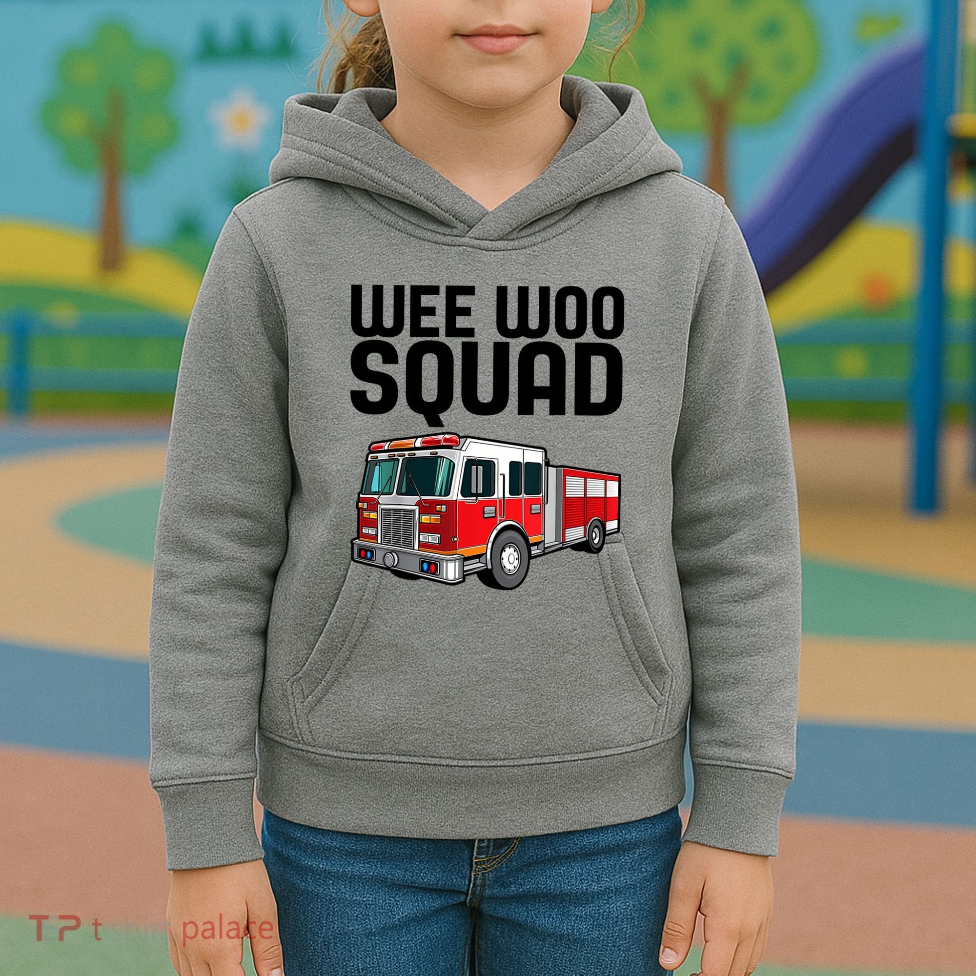 Wee Woo Squad Funny Firefighter Firetruck Kids Hoodie