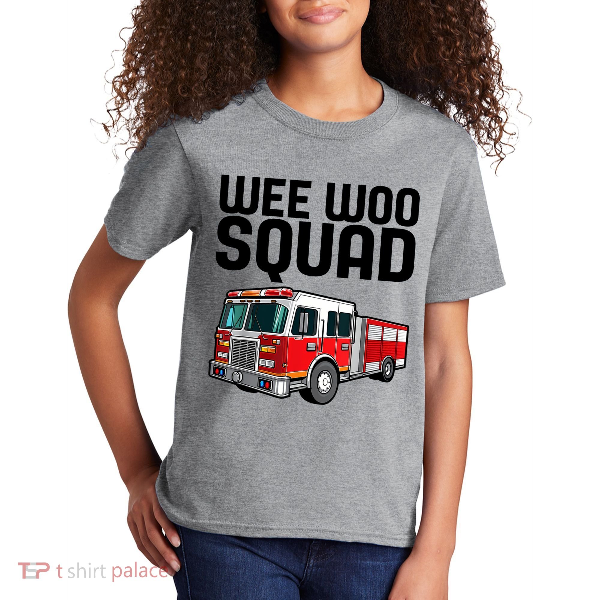 Wee Woo Squad Funny Firefighter Firetruck Kids T-Shirt