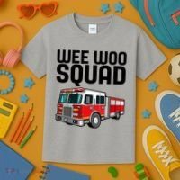 Wee Woo Squad Funny Firefighter Firetruck Kids T-Shirt thumb 3
