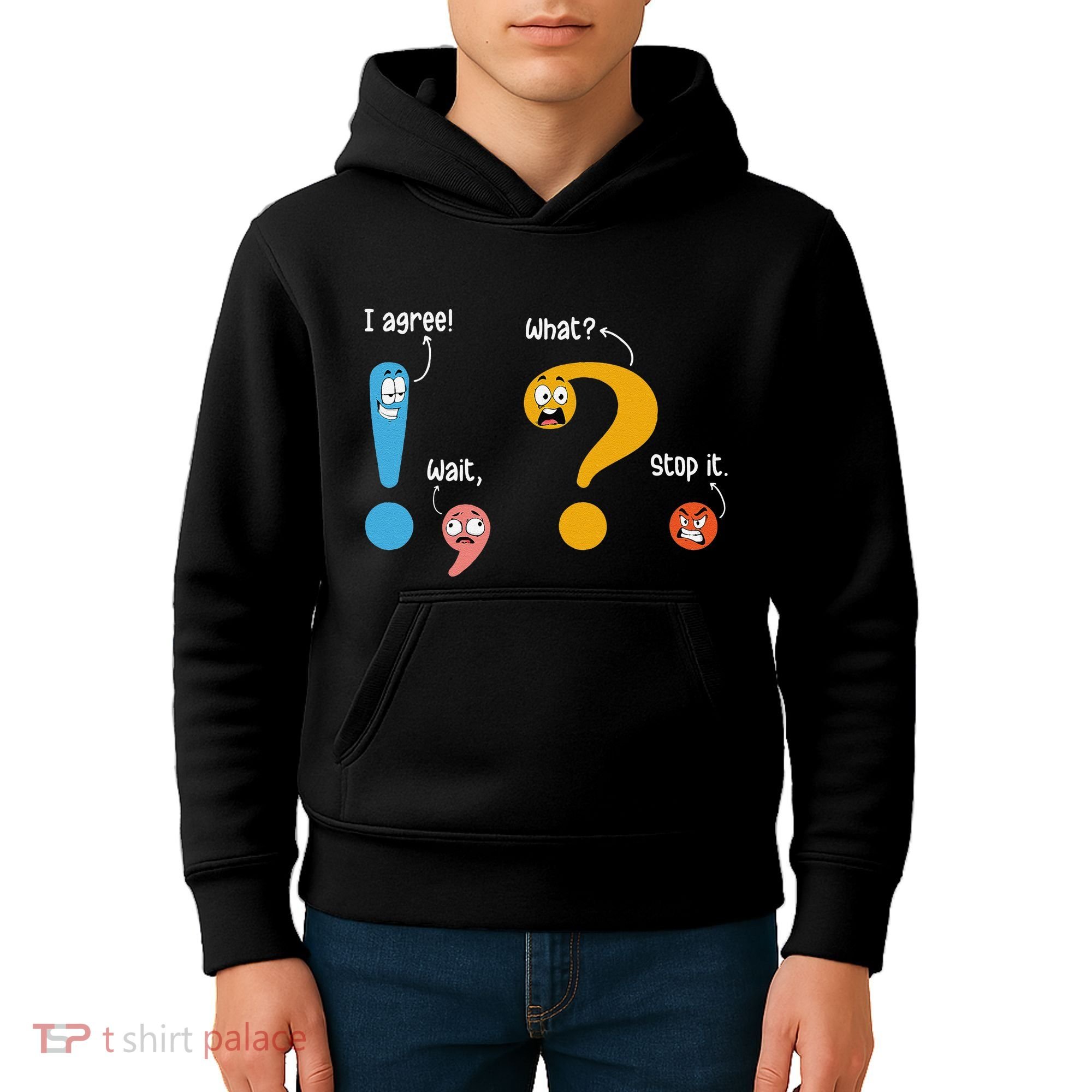 Wait What Stop It I Agree Funny English Grammar Teacher Kids Hoodie
