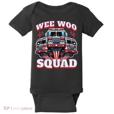Wee Woo Squad Funny Firefighter Fire Trucks Baby Bodysuit