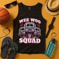 Wee Woo Squad Funny Firefighter Fire Trucks Tank Top thumb 4
