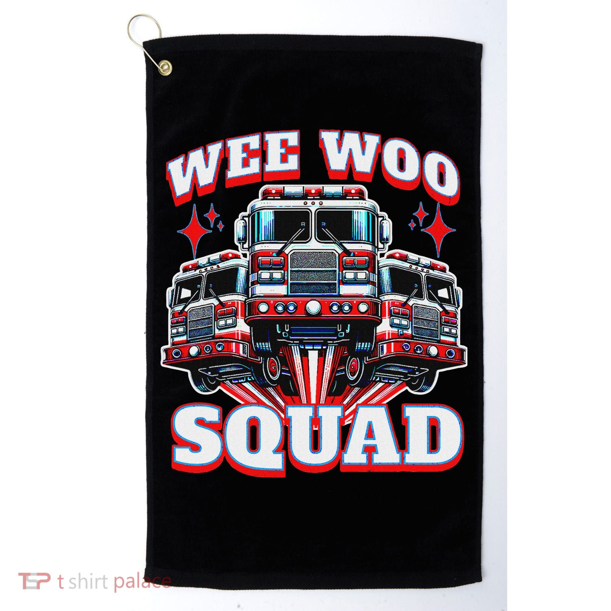 Wee Woo Squad Funny Firefighter Fire Trucks Golf Towel