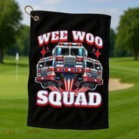 Wee Woo Squad Funny Firefighter Fire Trucks Golf Towel thumb 1