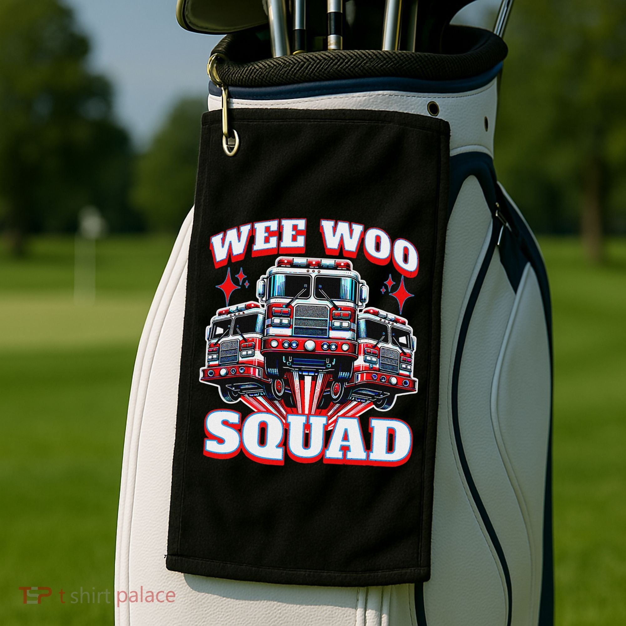 Wee Woo Squad Funny Firefighter Fire Trucks Golf Towel