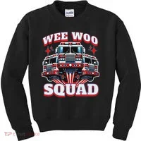 Wee Woo Squad Funny Firefighter Fire Trucks Kids Sweatshirt thumb 0