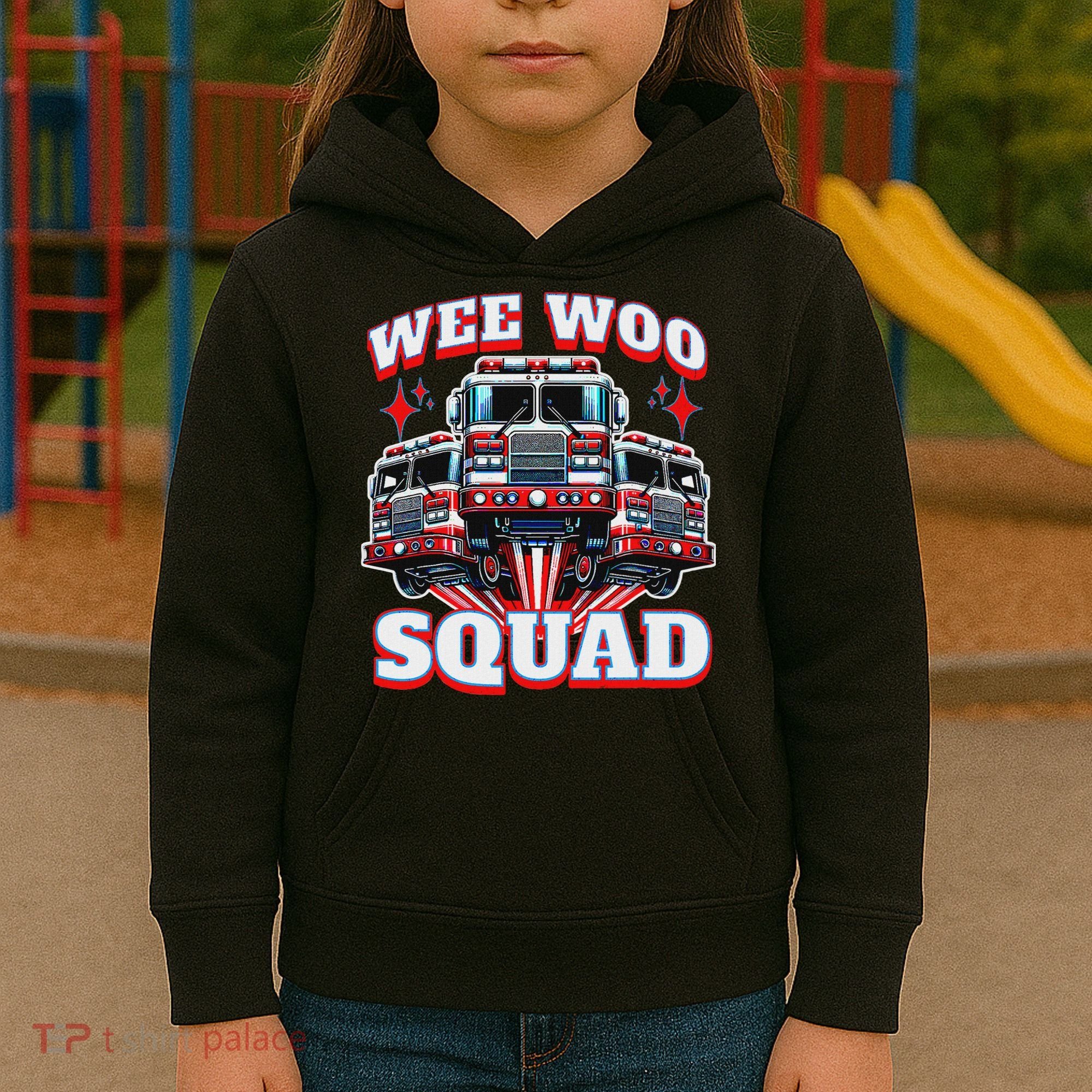 Wee Woo Squad Funny Firefighter Fire Trucks Kids Hoodie