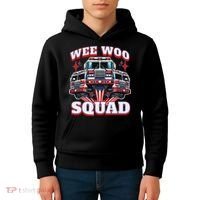 Wee Woo Squad Funny Firefighter Fire Trucks Kids Hoodie thumb 4