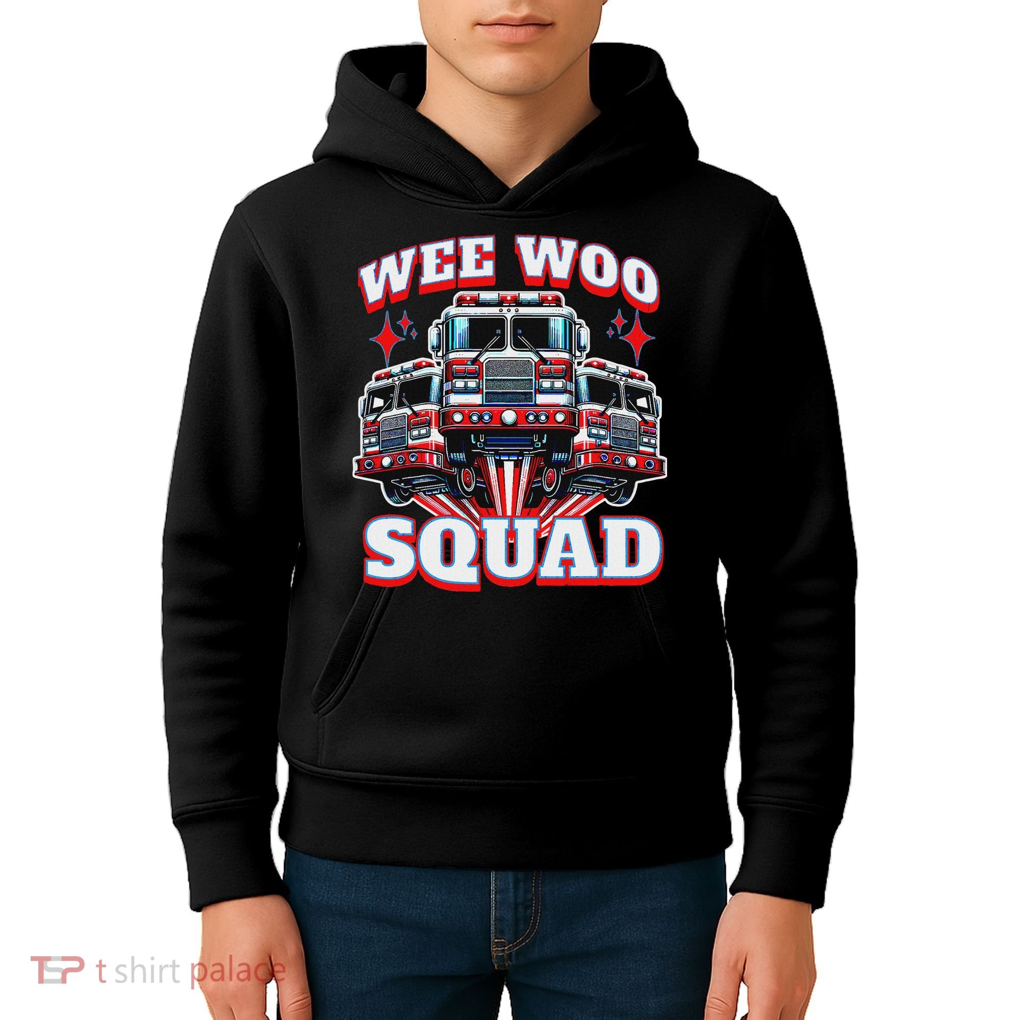 Wee Woo Squad Funny Firefighter Fire Trucks Kids Hoodie