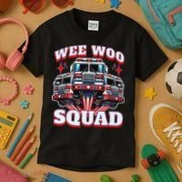 Wee Woo Squad Funny Firefighter Fire Trucks Kids T-Shirt thumb 3