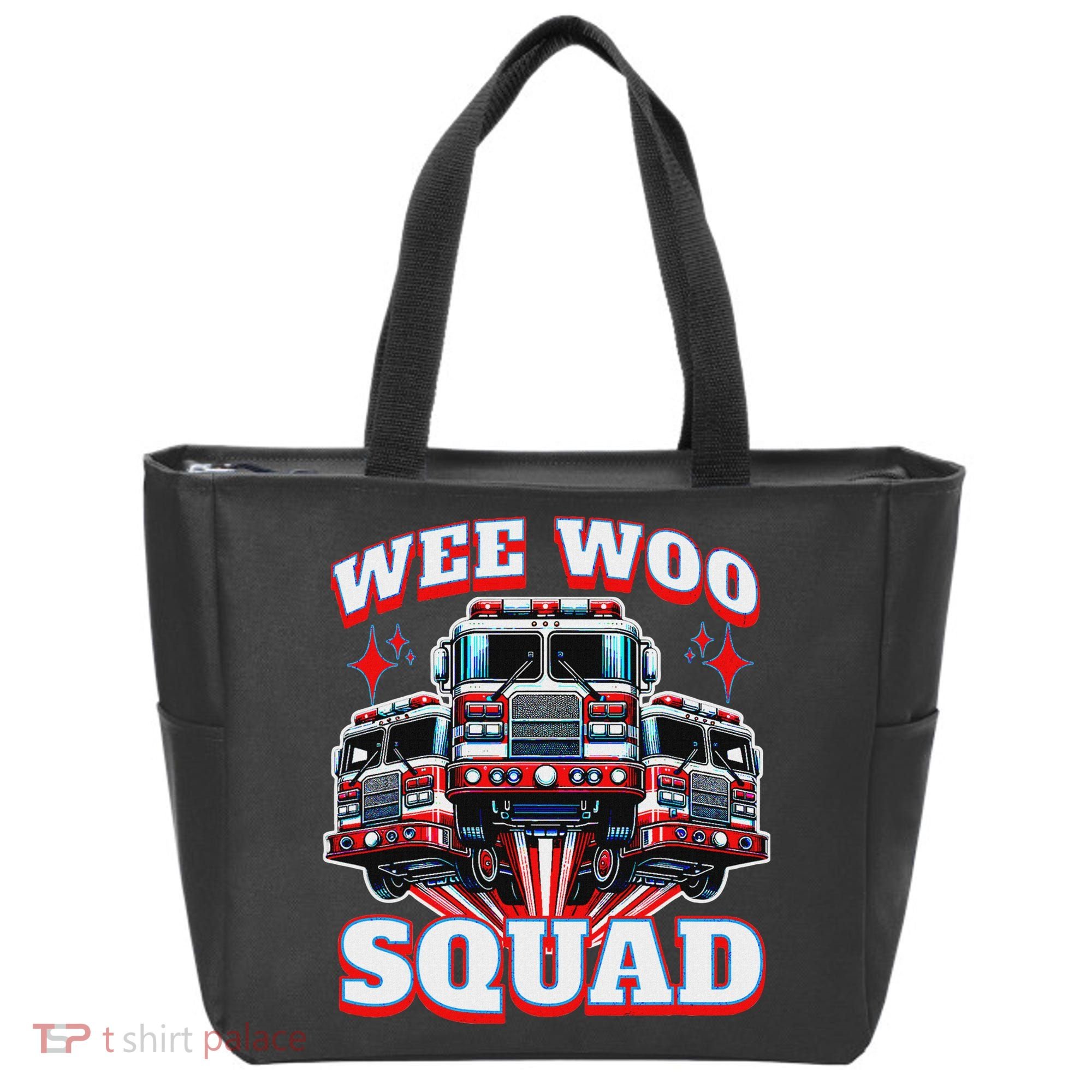Wee Woo Squad Funny Firefighter Fire Trucks Tote Bag