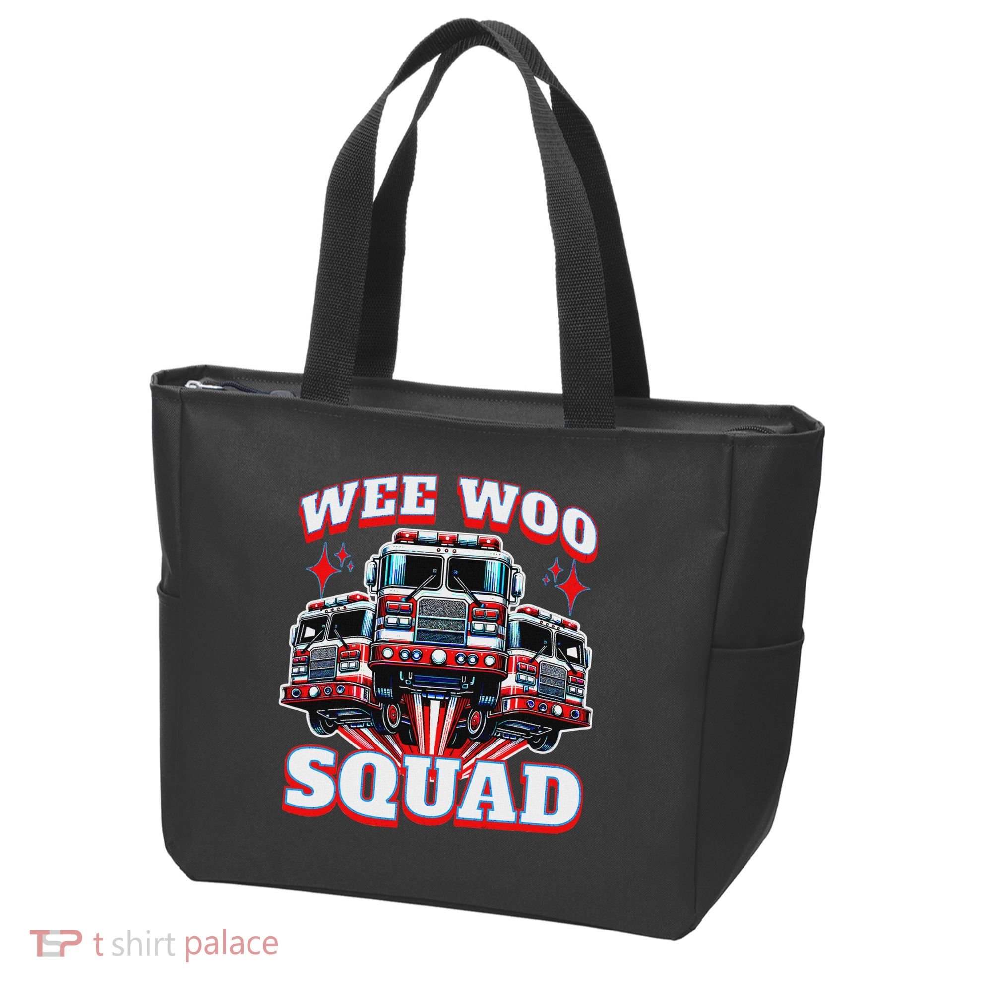Wee Woo Squad Funny Firefighter Fire Trucks Tote Bag