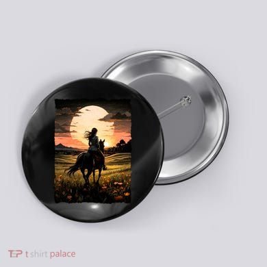 Wild West Sunset Rider Girl Button