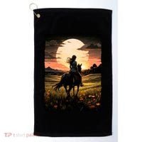 Wild West Sunset Rider Girl Golf Towel thumb 0