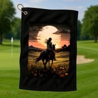 Wild West Sunset Rider Girl Golf Towel thumb 1