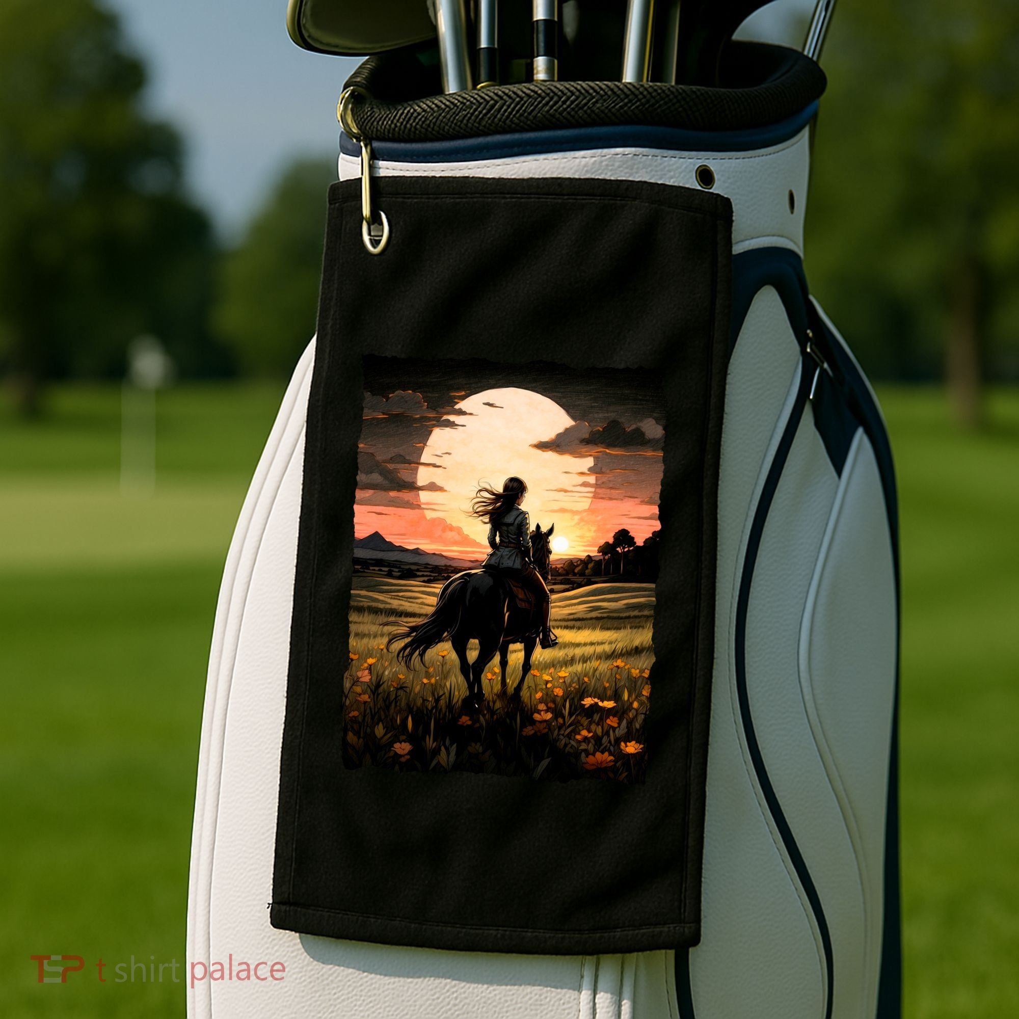 Wild West Sunset Rider Girl Golf Towel