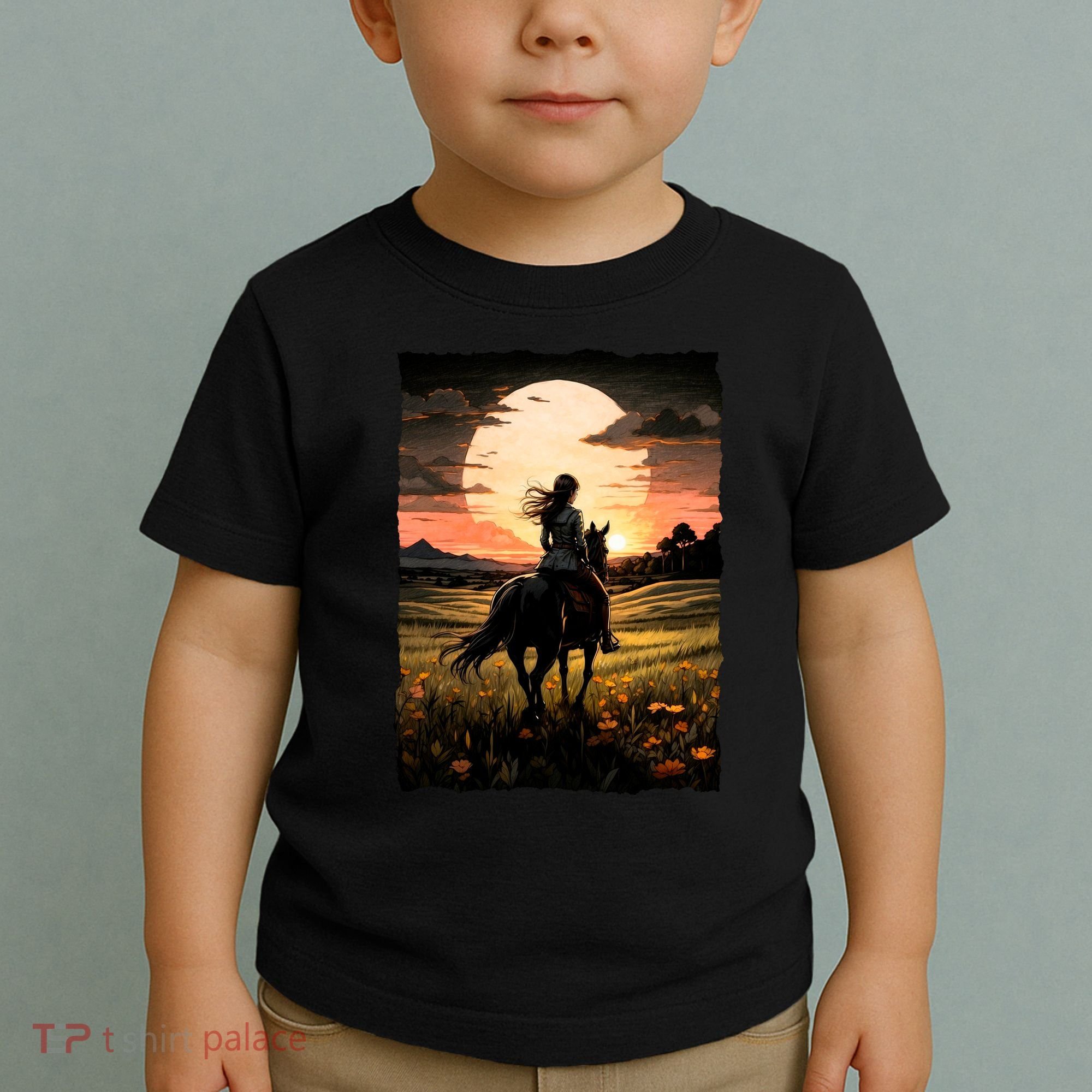 Wild West Sunset Rider Girl Toddler T-Shirt