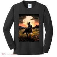 Wild West Sunset Rider Girl Kids Long Sleeve Shirt thumb 0