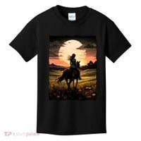 Wild West Sunset Rider Girl Kids T-Shirt thumb 0
