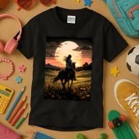 Wild West Sunset Rider Girl Kids T-Shirt thumb 3