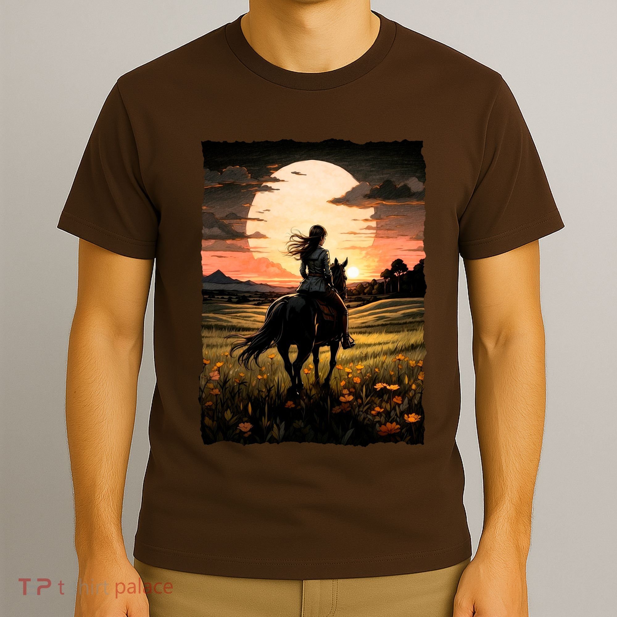 Wild West Sunset Rider Girl T-Shirt